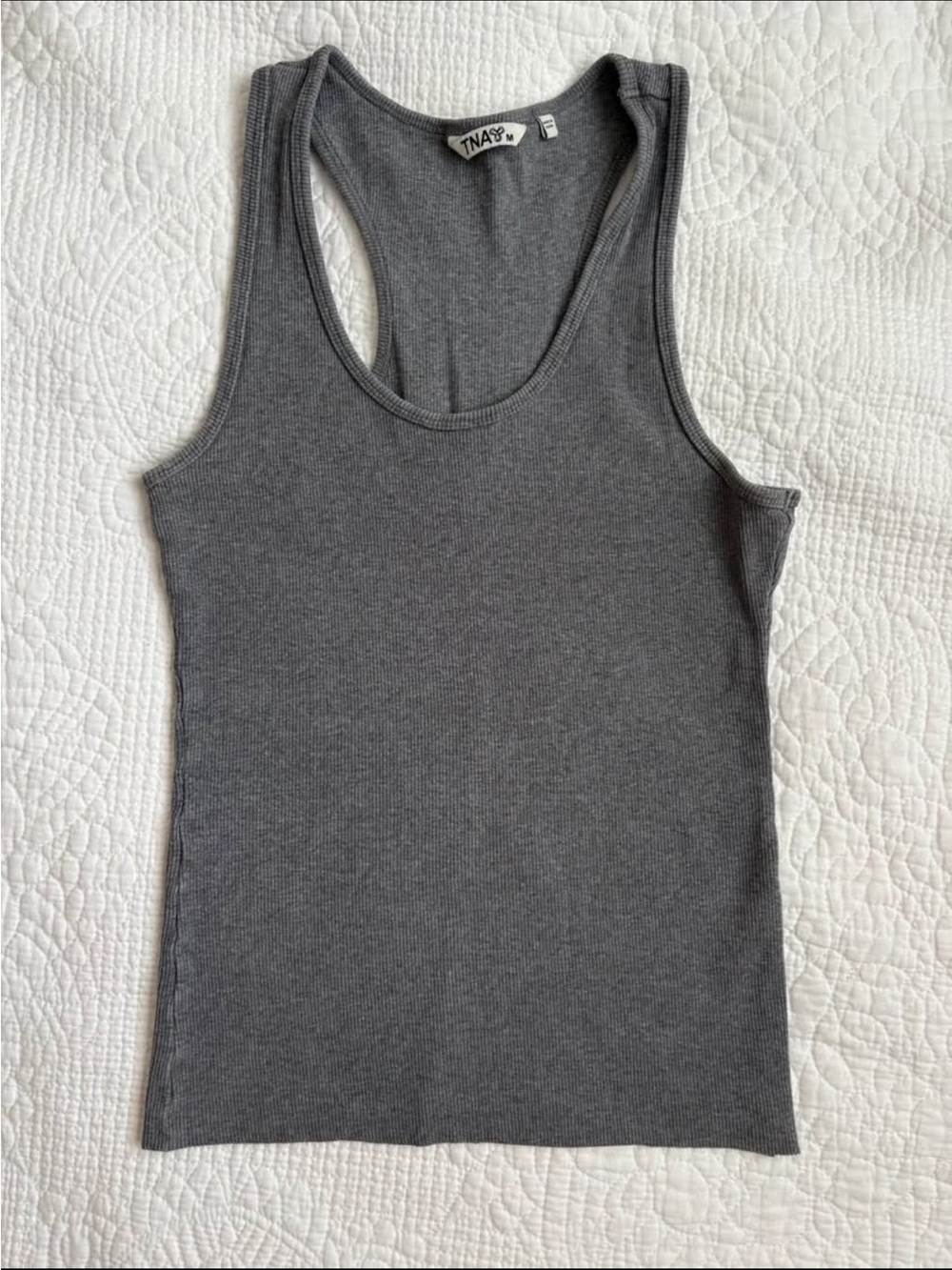 TNA Aritzia Grey Ribbed Thick Cotton Raw Cut Tank Top